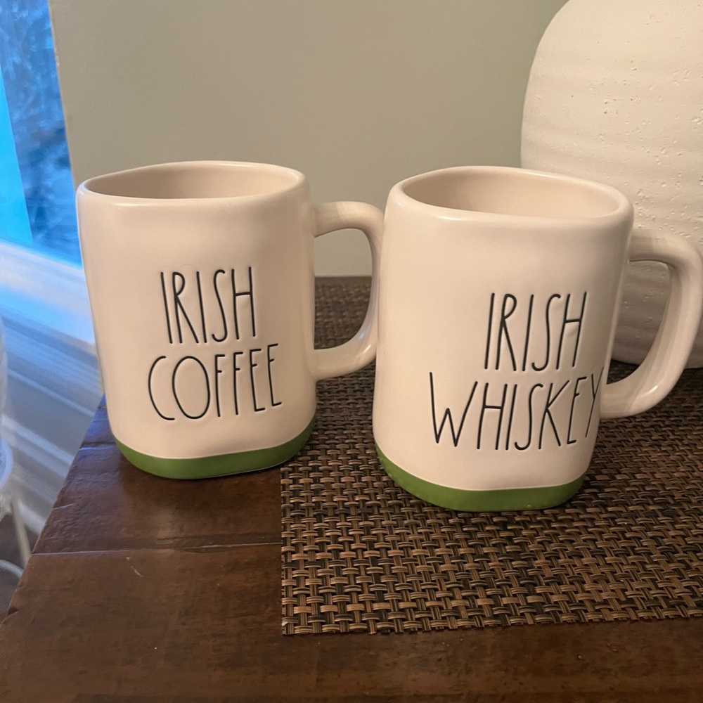 Rae Dunn Cream and Green Mugs for Dining